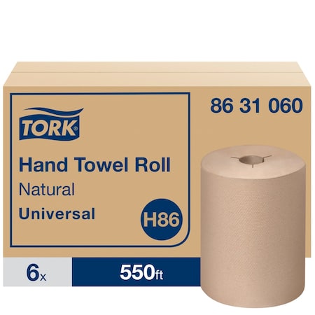 TORK Hardwound Paper Towel Roll, 1 Ply, Continuous Sheets, 550 ft, Brown, 6 PK