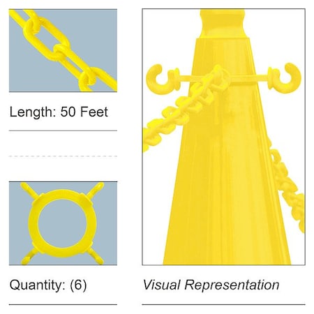 MR. CHAIN Cone Connector, Chain, 50 ft., Yellow, Plastic, Non-Reflective, 1 3/8 in Height, 50 ft Length, 5 lb