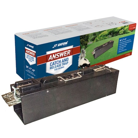 JT EATON Catch and Release Skunk Trap, 30-1/2 in W x 8 in D x 9-1/8 in H, 1-Door, Plastic, Black