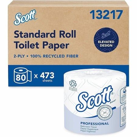 Scott 100% Recycled Fiber Standard Roll Toilet Paper, 2-Ply, Elevated, 473 Sheets x 80 Rolls (13217)