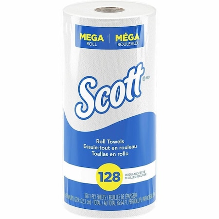 SCOTT Perforated Paper Towel, 1 Ply, 128 Sheets, White, 20 PK