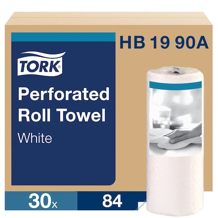 TORK Perforated Roll Paper Towel Roll, 2 Ply, 84 Sheets, 60 ft, White, 30 PK