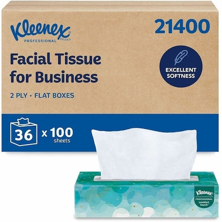 Kleenex Professional Facial Tissue, Flat Boxes, 2-Ply, 100 Sheets x 36 Boxes (21400)
