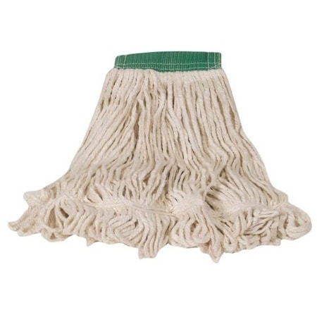 RUBBERMAID COMMERCIAL 1 in String Wet Mop, 18 oz Dry Wt, Slide On Connection, Looped-End, Green, Cotton/Synthetic