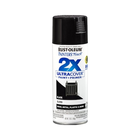 RUST-OLEUM General Purpose Spray Paint, Black, Gloss, Solvent, 12 Oz
