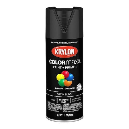 KRYLON Spray Paint, Black, Satin, Solvent, 12 oz