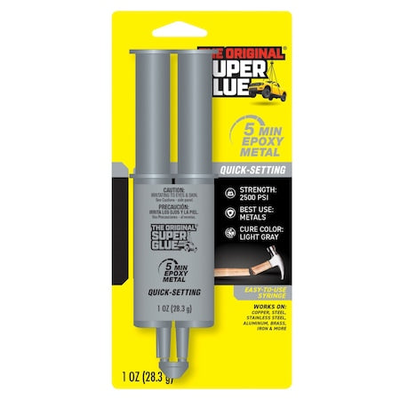 SUPER GLUE Instant Adhesive, Metal Epoxy Series, Black, 0.7 oz, Bottle, 1:01 Mix Ratio, 24 hr Functional Cure