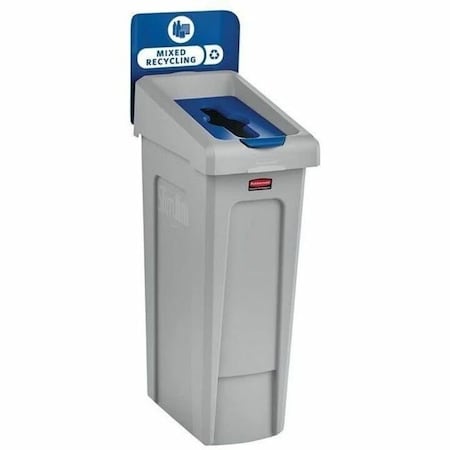 RUBBERMAID COMMERCIAL 23 gal Rectangular Recycling Station, Flat with Top Opening, Blue, 1 Openings