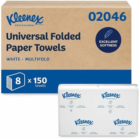 KLEENEX Multifold Paper Towels, 1-Ply, 9.2" x 9.4" sheets, White, (150 Sheets/Pack, 8 Packs/Case)