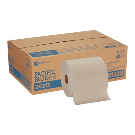 GEORGIA-PACIFIC Pacific Blue Basic Hardwound Paper Towels, 1 Ply, Continuous Roll Sheets, 1,000 ft, Brown, 6 PK