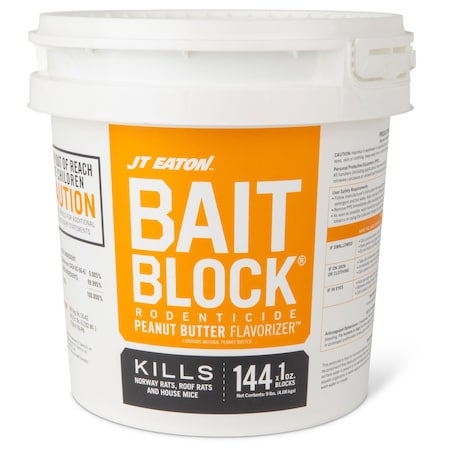 JT EATON 9 lb Bait Block Rodenticide, Green Blocks, Peanut Butter Flavorizer, 144 Blocks Per Pail