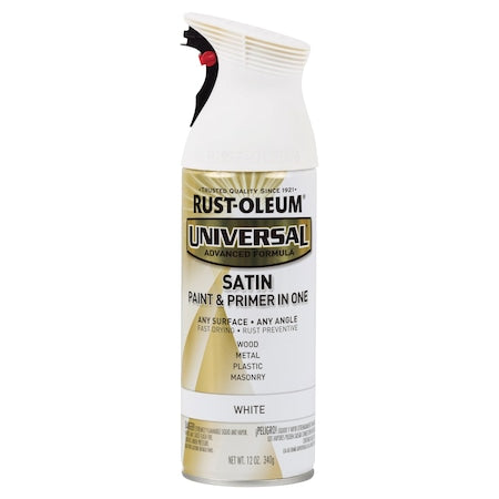 RUST-OLEUM Spray Paint, White, Satin, Solvent, 12 oz