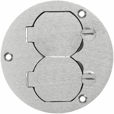 HUBBELL WIRING DEVICE-KELLEMS Box Cover, Floor Box Type, 2 Gang, Aluminum, Duplex Receptacle Cover Type