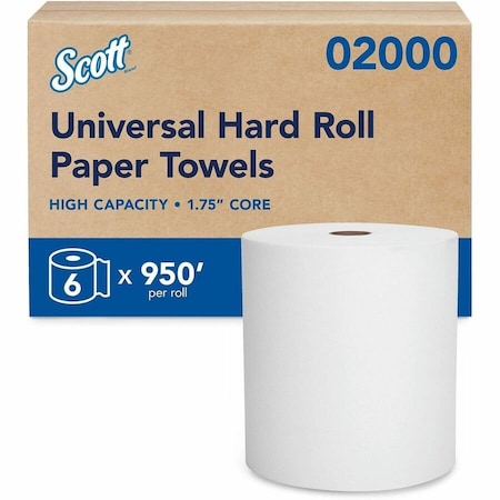 Scott Hard Roll Paper Towels, Universal 1.75" Core, High-Capacity, White, 950' x 6 Rolls (02000)