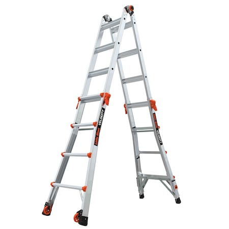 LITTLE GIANT LADDERS Aluminum Articulated Ladder-Ratchet Levelers, 139 in, Aluminum, 300 lb Load Capacity