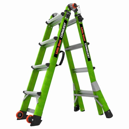 CONQUEST 2.0 Lightweight Ladder, 217 in, Fiberglass, 300 lb Load Capacity