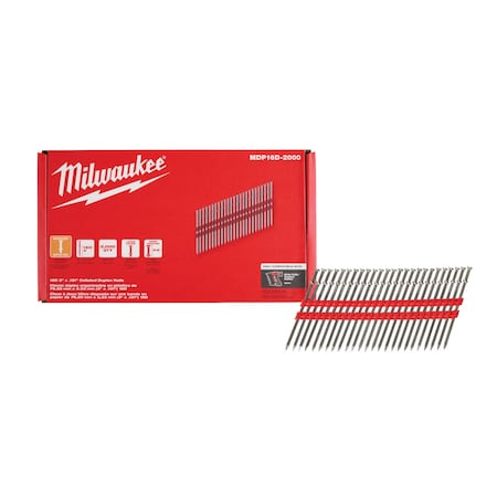 MILWAUKEE TOOL Duplex Nails, 3 5/8 in L, 10 ga, Plain, Flat Head, 21 Degrees