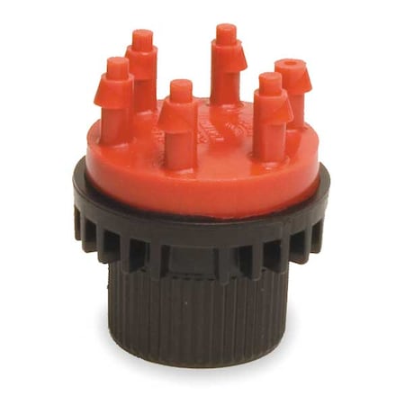 RAIN BIRD Six Outlet Emitter, Red/Black, Plastic