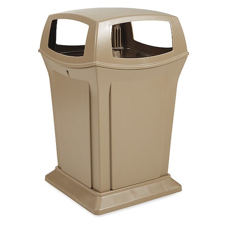 RUBBERMAID COMMERCIAL Ranger(R) 45 gal Square Outdoor Can, Beige, None, Plastic, 24 7/8 in