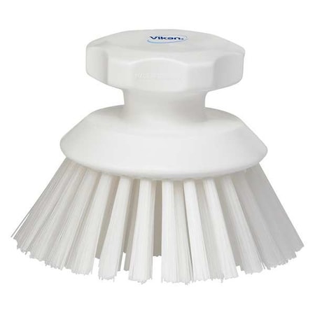 VIKAN 3 3/4 in W Scrub Brush, Stiff, 3 in L Handle, 3 3/4 in L Brush, White, Plastic, 5 in L Overall
