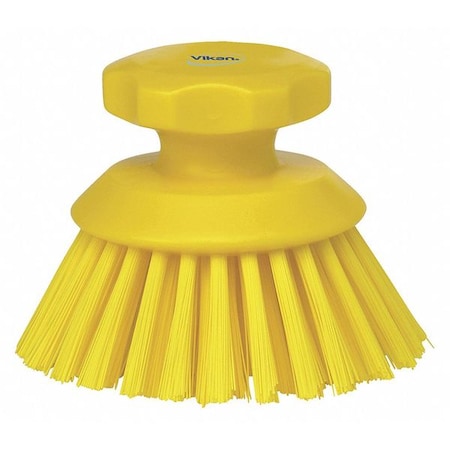 VIKAN 3 3/4 in W Scrub Brush, Stiff, 3 in L Handle, 3 3/4 in L Brush, Yellow, Plastic, 5 in L Overall