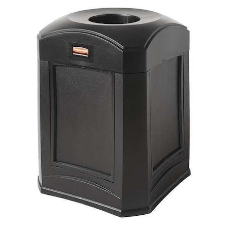 RUBBERMAID COMMERCIAL Landmark Series(R) 35 gal Square Outdoor Can, Black, None, Plastic, 24 in