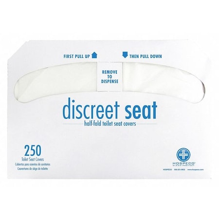 HOSPECO Toilet Seat Covers, Discreet Seat, 1/2 Fold, 16 3/4 in x 14 1/2 in, 250 Sheets/Pack, White, 20PK