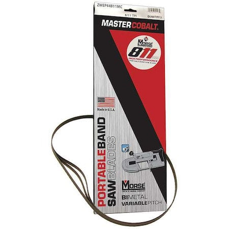 MORSE Portable Band Saw Blade, 2 ft. 9-3/8" L, 1/2" W, 8/11 TPI, Bi-Metal, 0.020" Thick, 3 PK