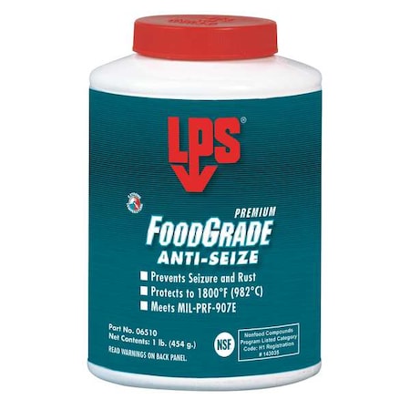 LPS Anti-Seize, Food Grade, Brush-Top Can, 1 lb, Non-Metallic Base, 1800 Degrees F Max Op Temp, Paste