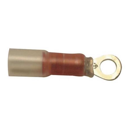 VELVAC Ring Terminal, 3/8 in Stud Size, 18 AWG, 600 V, Heat Shrink Insulated, Red, Crimp Termination Only