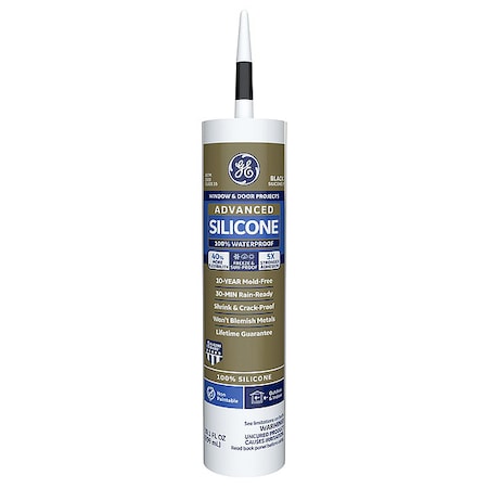 GE Silicone Sealant, 10 oz, Cartridge, Black, Silicone Base, Advanced Silicone