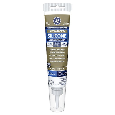 GE Silicone Sealant, 2.8 oz, Tube, Clear, Silicone Base, Advanced Silicone