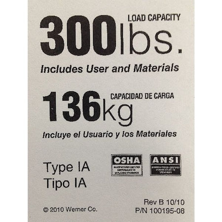 WERNER 300 lbs. Duty Rating Label Replacement, 1 Label