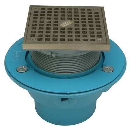 ZURN Square Floor Drain, Nickel Bronze, 4", No Hub
