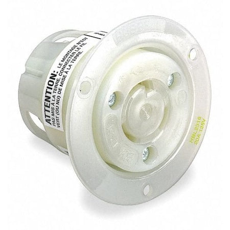 HUBBELL WIRING DEVICE-KELLEMS Flanged Locking Receptacle, L5-15R, 15 A, 125V AC, Single Phase, 2 Pole, Flush Mount, White