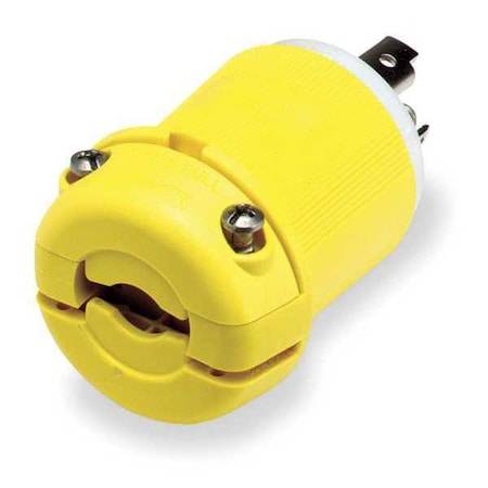 HUBBELL WIRING DEVICE-KELLEMS Locking Plug, L5-30P, 30 A, 125V AC, Single Phase, 2 Pole, Screw Terminals, Yellow
