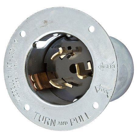 HUBBELL WIRING DEVICE-KELLEMS Flanged Locking Inlet, Non-NEMA, 50 A, 125/250V AC, Single Phase, 3 Pole, Flush Mount, Gray