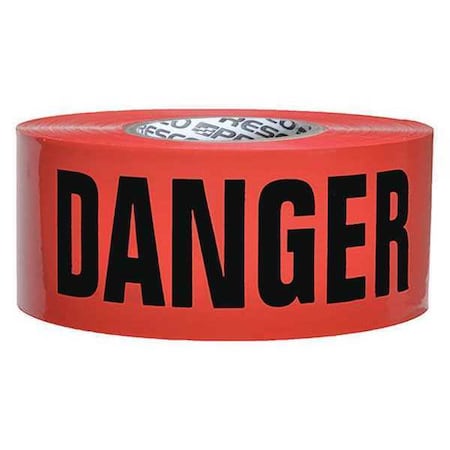 N/A Barricade Tape, Danger, Red, 3 in Wide x 1, 000 ft Length, Polyethylene, 3 mil
