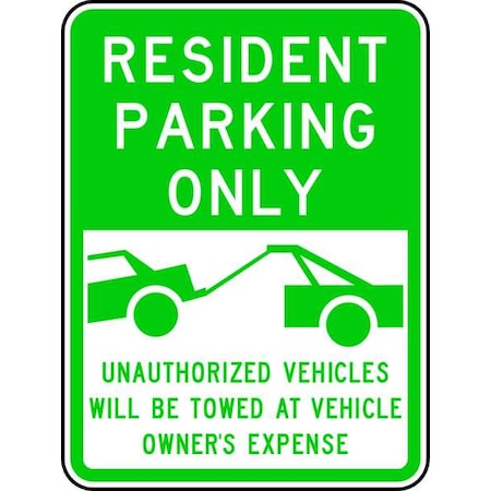 LYLE Resident Parking Sign, 18" W, 24" H, English, Aluminum, Green, White