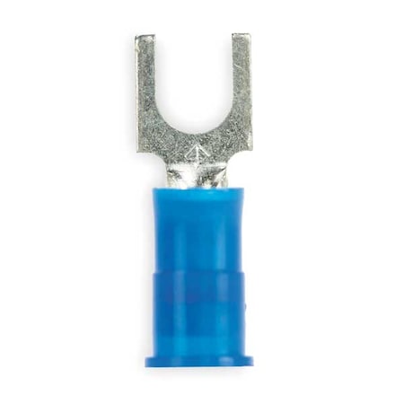 3M Fork Terminal, #8 Stud Size, 14 AWG, 600 V, Nylon Insulated, Blue, Crimp Termination Only, 100 PK