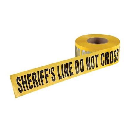 N/A Barricade Tape, Sherrifs Line Do Not Cross, Yellow, 3 in Wide x 1, 000 ft Length, Polyethylene