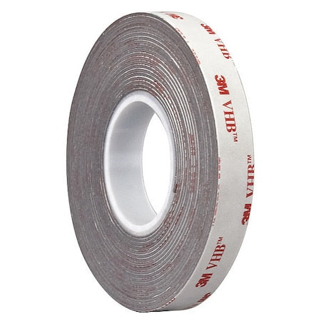 3M Double-Sided Foam Tape, 1/2 in W, 5 yd L, 1/16 in, Polyethylene Foam, Double-Sided