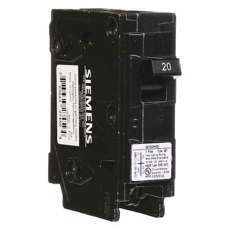 SIEMENS Miniature Circuit Breaker, Q Series, 20A, 1 Pole, 120V AC, 10kA at 120V AC