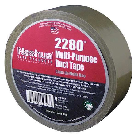 NASHUA Duct Tape, Olive, 60 yd L, 1-7/8 in W