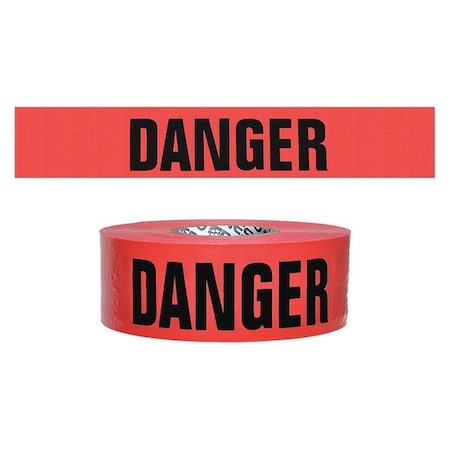 N/A Barricade Tape, Danger, Red, 3 in Wide x 500 ft Length, Polyethylene, 7 mil