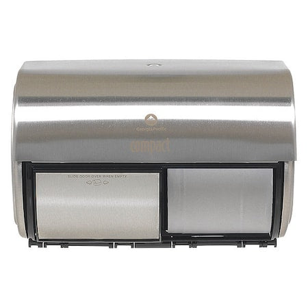 GEORGIA-PACIFIC Toilet Paper Dispenser, Coreless, Horizontal Double Roll, Steel, Silver, Compact