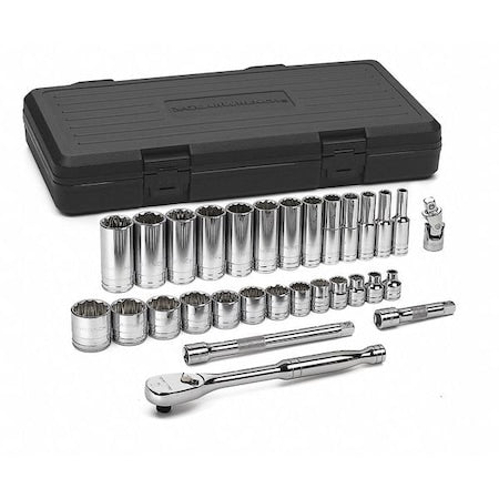 GEARWRENCH 3/8" Drive Mechanic Socket Set, SAE, 30 pcs, Set Skt Std/Dp Sae 3/8Dr 12Pt
