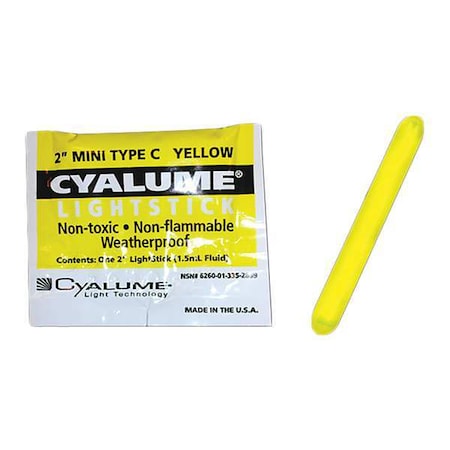 CHEMLIGHT BY CYALUME TECHNOLOGIES Lightstick, Yellow, 4 hr., 2 in. L, PK50