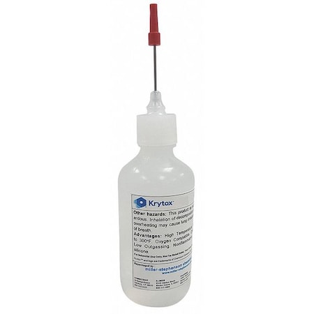 KRYTOX High-Performance Lubricant, 2 oz, Needle Nose Bottle, PFPE Base, 355 Degrees F Max Op Temp, Colorless, GPL104 Series