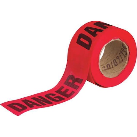 N/A Barricade Tape, Danger, Red, 3 in Wide x 150 ft Length, Wood Fiber, 6 mil
